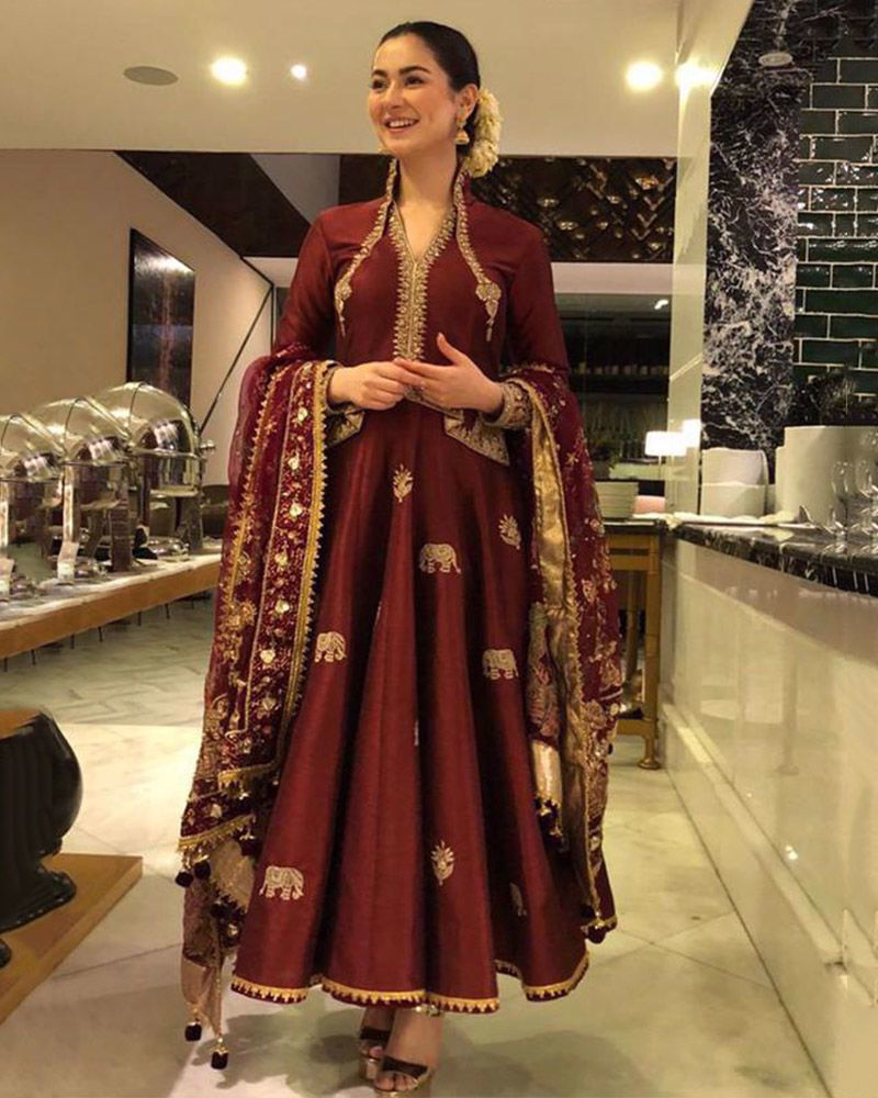 hania amir designer dresses Hania Amir in an ice blue bespoke design with crystal and pearl  embellishments. Accompanied by Ali Rehman in a cream white sherwani with  gold tilla embelishments on the collar and sleeves. ft. @
